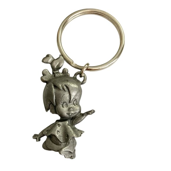 Vintage Pebbles Flintstone Keyring Keychain Warner Bros Charm Bam Bam - Picture 1 of 9
